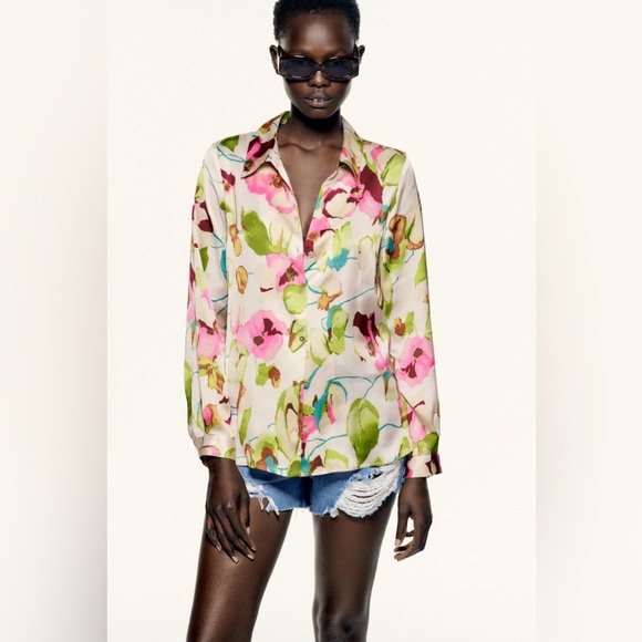 Zara Tops - Zara Floral Satin Blouse